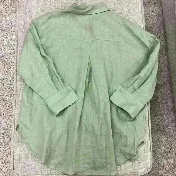Zara Oversized Green Linen Blend Button Down - Picture 4 of 5
